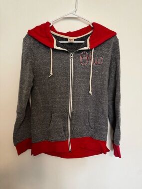HOMAGE Grey Zip Hoodie with Red Hood Trim